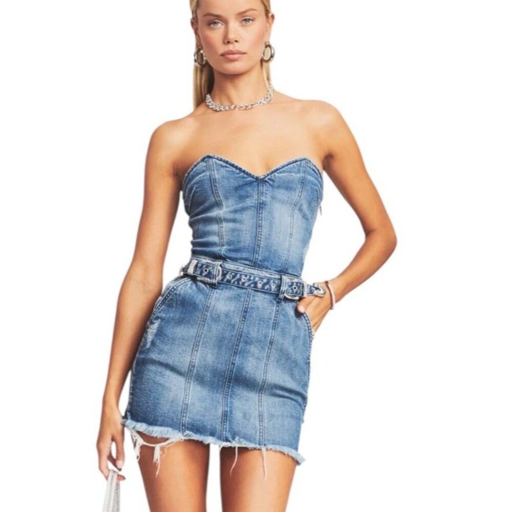 NEW Retrofete Ashlyn Strapless Denim Mini Dress Festive Country Concert Summer